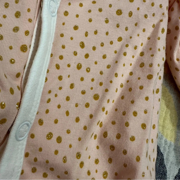 NWOT. Too Cute 3 mo sleeper and headband, pink with gold polka dots, baby girl - Picture 2 of 7